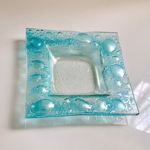 Light Blue Murano Textured Bubble Glass Trinket Dish